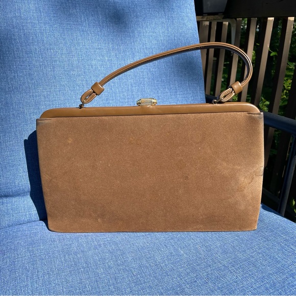 Vintage 60s 70s Brass Clasp Embellished Shoulder Bag Purse - Picture 9 of 15